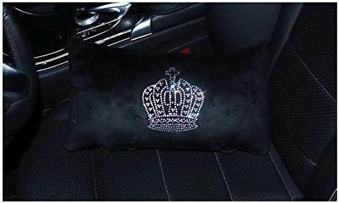 HYL World Car Accessories Four Seasons Universal Waist Plush Crown Diamond Car Lumbar Support Pillow(Black-2)