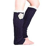 Soft knit Knee High Boot Cuffs Leg warmers with handmade flower Lace trim