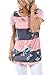 Alvaq Women Summer Casual Short Sleeve Floral Striped Tshirt Work Blouses Tunic Tops ,Pink(US12-14)Large
