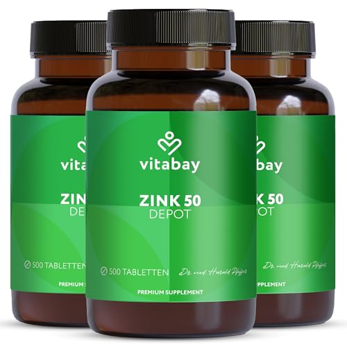 Vitabay Zink 50 mg hochdosiert – 1.500 teilbare Tabletten – Zinkgluconat für Immunsystem, Haut, Haare & Nägel – vegan & laborgeprüft in Deutschland –