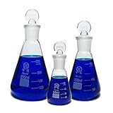 Huaou Glass Erlenmeyer Flask Set with Ground Glass Stopper - 3 Sizes - 50, 150 and 250ml, Borosilicate Glass