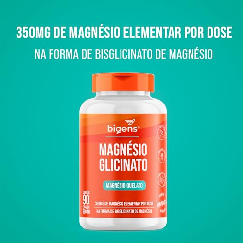 Magnésio Glicinato, Quelato, 350mg de magnésio elementar, 90 Cápsulas, Bigens (Kit 2)