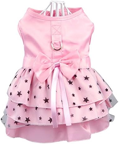 ZeroTone Princess Dog Dress with Leash Ring, Multi-layer Pleated Stars Pet Skirt for Small Dog Puppy Cat 2 Colors XXS-XL (L, Pink)