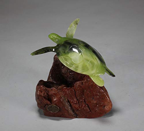 SEA TURTLE"JADE" by John Perry 7in long burlwood base