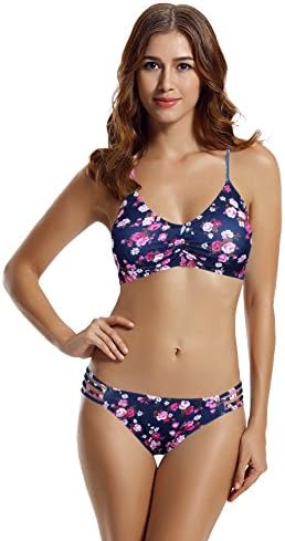 zeraca Women's Strap Side Bottom Halter Racerback Bikini Bathing Suits (FBA) Red