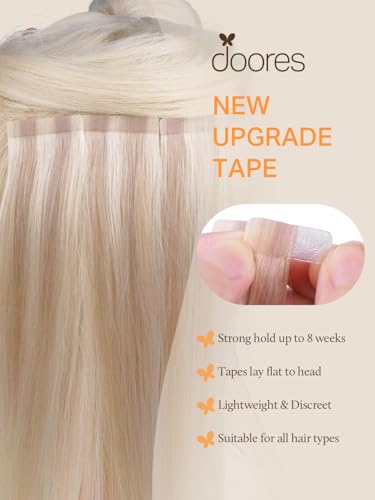DOORES Natural Remy Straight Extensions, Platinum Blonde 35 cm 14 Inch 100 g 40pcs, Adhesive Extension Natural Hair Straight Skin Weft Remy Hair Extensions