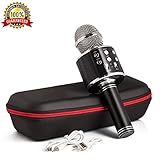 Karaoke Microphone Wireless With Bluetooth Speaker - Instagram 5000+Likes iPhone Android PC Smartphone Portable Handheld Microphone for Singing Recording Interviews or Kids Home KTV Party (Black)