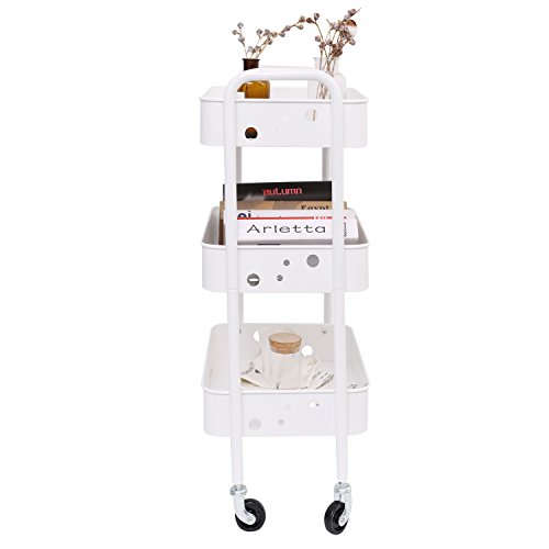 3-Tier Metal Rolling Utility Cart, Heavy Duty Storage Organizer Art Cart Craft Cart, White - Thumbnail 7