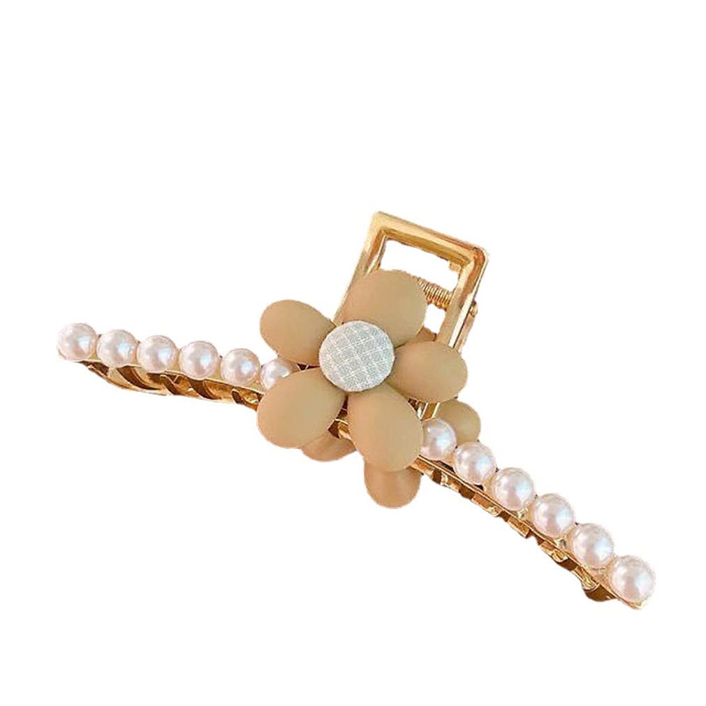 Coffee-Colored Flower Hairpin High-End Alloy Shark Clip Elegant Sweet Girl Fluffy Hair Claw Word Grab Clip Hair Accessories Hair Decoration Suitable for Girls to Send Gifts Dress Up Photo Atmosphere
