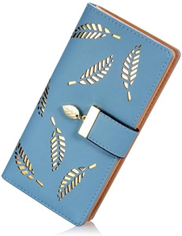 Women's Wallet Hollow Leaf Pattern Bifold Leather Lady Purse Coin Button Clutch Bag