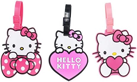 Set of 3 - Super Cute Kawaii Cartoon Silicone Travel Luggage ID Tag for Bags (Hello Kitty 1)