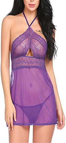 Reedbler New Lingerie Sexy Hot Erotic Chemise Women Lace up Halter Babydoll Dress Nightwear Erotica Sex Intimates Products Purple L