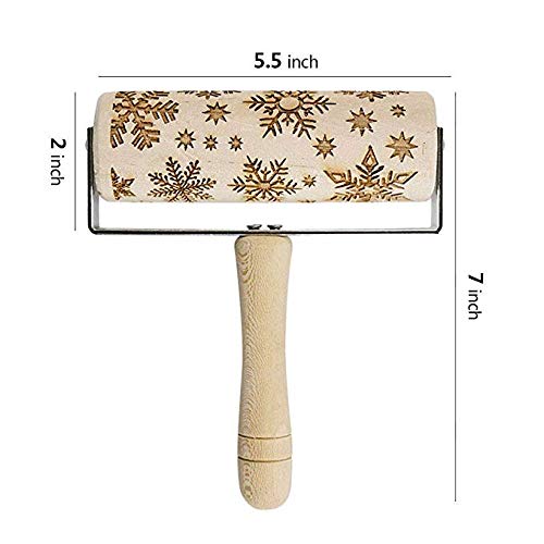 FEINASU New Design Wooden Christmas Embossing Pattern Rolling Pin, Laser Engraved Pastry Pizza Baking Roller Pin for Christmas Cookies Baking Non Stickï¼ˆChristmas Snowflakeï¼‰