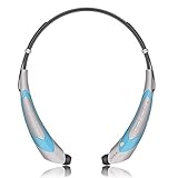 Wireless Bluetooth Headphones Bluetooth 4.1 Music Stereo Headset Earphones with Microphone Vibration Neckband Sports Style Silver-Blue