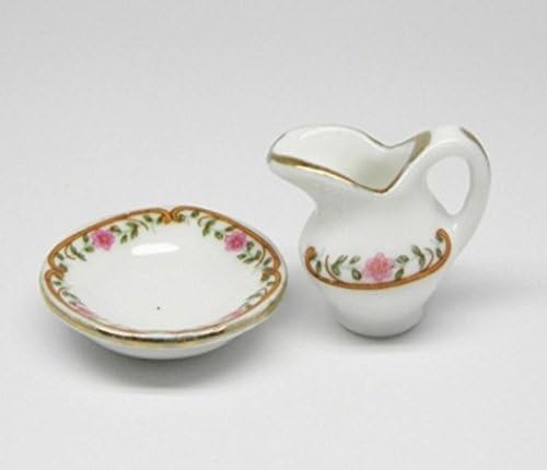 artisan hand made Dollhouse Miniature Washbasin & Pitcher in Dresden Rose