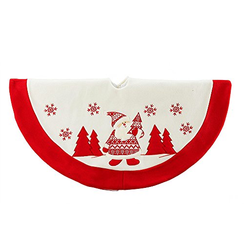 Christmas Tree Skirt Santas Xmas Tree Embroidery Tree Skirt Mat Diameter 80cm Round with Red Border for Christmas New Year Holiday Party (B) - Thumbnail 2