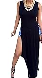 Lovaru Women's Black Hollow Waist Sleeveless Maxi Dress