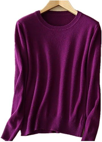 Guozi Women's Round Neck Cashmere Knitwear Long Sleeve Pullover Blouse Solid Color Jumper Tops Knitted Sweater