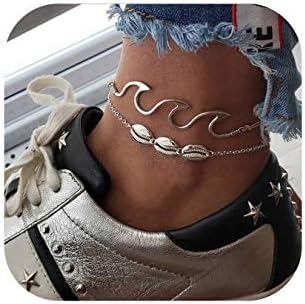 Shell Anklets Bracelet Boho Starfish Turtle Wave Handmade Woven Foot Chain Beach Jewelry for Women Girls (B-Wave)