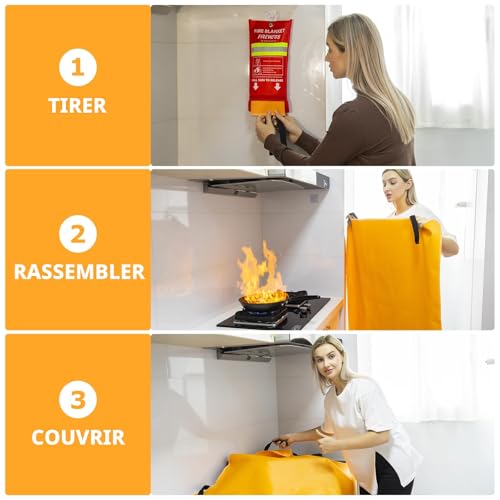 FIREWESS Set of 2 Fire Blankets, 100 x 100 cm, Fireproof Blanket for Home Security, Fireproof Protection and Silica Thermal Insulation