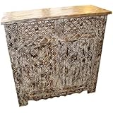 Mogul Interior Vintage White Chest Sideboard Nightstand Hand Carved Farmhouse Design