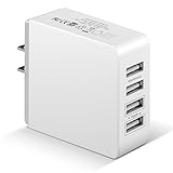 USB Wall Charger, 36 Watt (7.2 Amp) 4-Port Family-Sized USB Wall Charger. Smart USB Charger with Auto Detect Technology for iPhone 6 5s 5c 5, iPad Air mini, Galaxy S5 S4, (White)