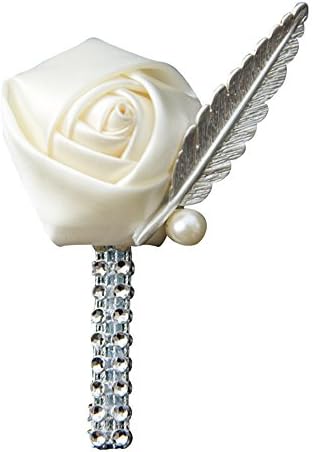 Jackcsale Boutonniere Bridegroom Groom Men's Boutonniere Boutineer with Pin for Wedding, Prom, Homecoming Creamy Pack of 4