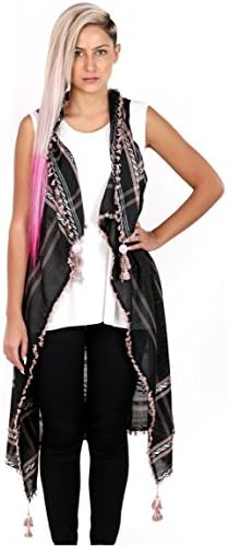 Kermalley Women's Sleeveless Embroidered Long Keffiyeh (Pattern #1)