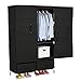 WOLTU® Portable Clothes Closet Wardrobe Storage with 2 Drawer Cloth Organizer with Magnet Doors Steel Shoe Rack 6 Shelves Black