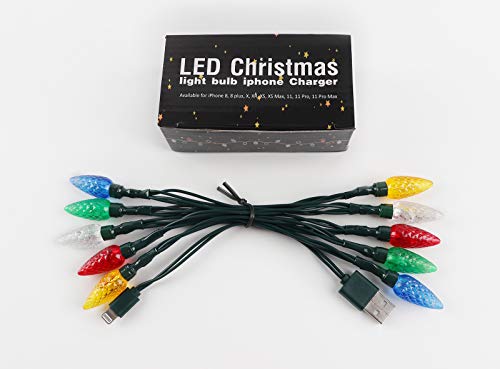 wind - cable de cargador de teléfono con luz navideña, usb y cable de carga de bombilla, 50 pulgadas, 10 leds, conector lightning multicolor compatible con teléfono 6 7 8 x xr xs 11 pro max ipad 