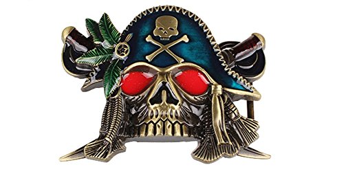 Moolecole Men's Pirate Skull Big Buckle Belt Fashion Punk Belt Black
