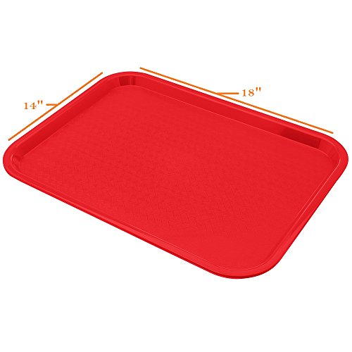 4 Fast Food Trays 14 inch x 18 inch Red Café Standard Cafeteria, Restaurant, Pizza, Diner Serving Tray