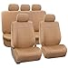 FH Group Car Seat Covers Premium PU Leather Car Seat Cover Beige Full Set, Automotive Seat Cover Airbag Compatible Split Bench Tan Interior Accessories Universal Fit Combo Small Car Seat Cover Design