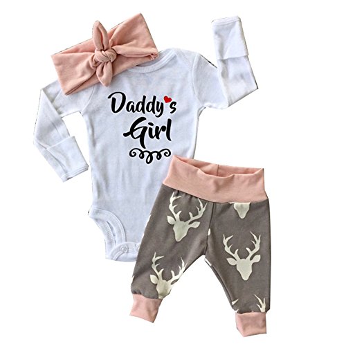 Newborn Infant Baby Girl Romper Pants Bodysuit Outfits Set (0-3 Month)