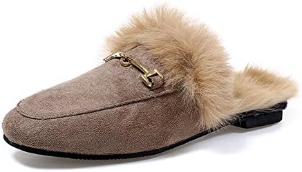 Women's Swirl Khaki Loafer Slides Gold Hardware Accent Velvet Backless Slip On Mule Slippers Flats Shoes