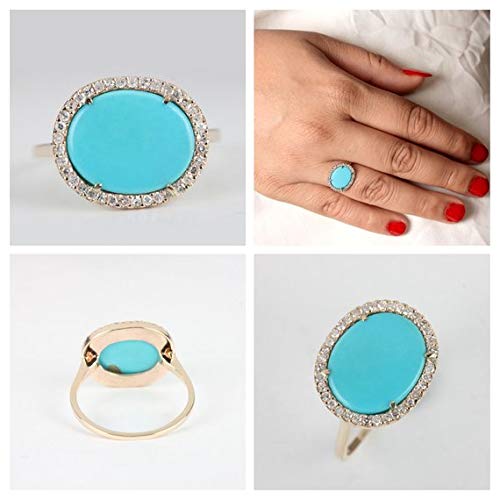 Amazon Com Natural 1 46 Ct Turquoise Ring Solid 14k Yellow Gold Pave Diamond Fine Wedding Jewelry Christmas Gift Handmade