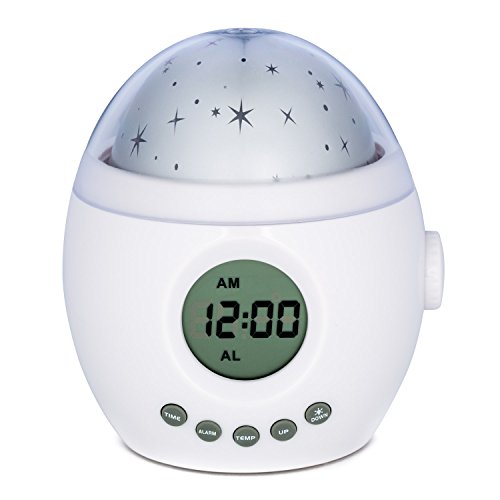 Galaxy Clock by MomKnows. Soothing Star Projector Sound Machine. Relaxing Night Light With Nature Sounds and White Noise. Kids Baby Ceiling Projection Alarm Clock Lamp