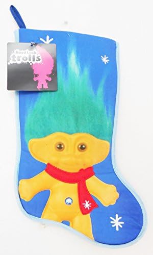 Good Luck Trolls 18" Yellow Troll Green Hair On Blue Christmas Stocking
