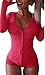 Moxeay V-Neck One Piece Bodysuit Long Sleeve Bodycon Rompers Overall (Large, Rose)