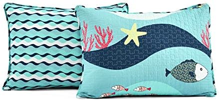 Blue ocean-themed fish quilt set made of 100% cotton, priced at $67.99.