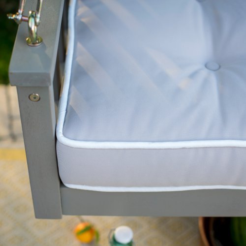 Modern Cottonwood Deep Seating Porch Swing Bed with Cushion Constructed of Eucalyptus Wood in Gray Glaze Finish 64L x 28D x 21H in.
