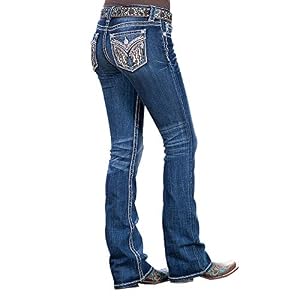 Image of Miss Me Women's Embellished Angel Wings Faux Pocket Denim Jeans (Dark Blue, 26)