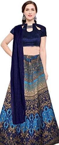vastra fashion women's banglori silk digital printed blue lehengha with choli