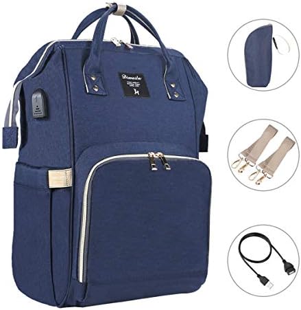 Multifunction Nappy Changing Bag Large Capacity Travel Baby Changing Rucksack (Navy Blue 1)