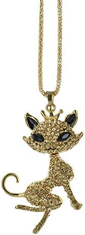 Twinkle Crystal Metal Pendant Necklace - Opera Cool Cat (Gold Tone)