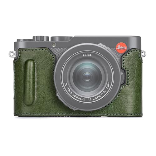 Muziri Kinokoo Protective Case for Leica D-Lux 8, Genuine Leather Case, Retro Style, Bottom Opening, Hand Grip Design - Green