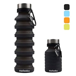 Nefeeko Collapsible Water Bottle, Reuseable BPA Free Silicone Foldable Water Bottles for Travel Gym Camping Hiking, Portable Leak Proof Sports Water Bottle with Carabiner.