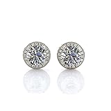 NANA 14k Gold Post & Sterling Silver-Swarovski-Zirconia Round Halo Stud Earrings 4.0mm5.25mm6.5mm & 7.5mm