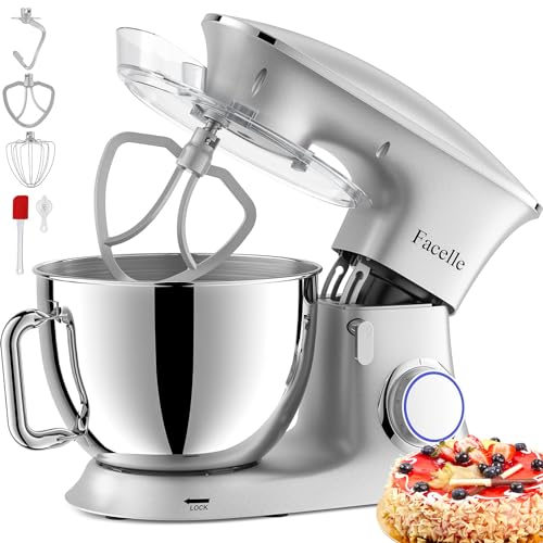 8.5 L 2000 W Bread Mixer for Pastries, Facelle Kitchen Robot, Kneader, Low Noise, Powerful and Professional, 6 Speeds with Pulse, Stainless Steel Bowl