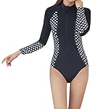 LAPAYA Women's One Piece Swimsuit Long Sleeve Polka Dot Front Zipper Surf Wetsuit